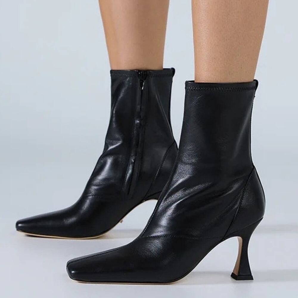 Tony Bianco Fomo Sock Boots Stretch Leather Square Toe Fall Winter Party 8.5